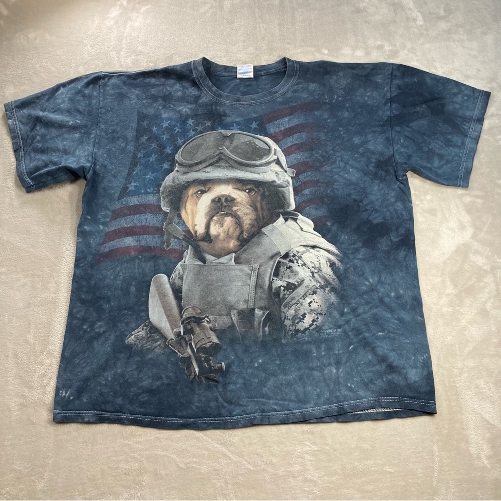 The Mountain Combat Bulldog Soldier Shirt Men's Sz XL Blue Tie Dye 2012